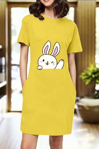 Limited Edition Golden Yellow Dress with Cute Bunny Print