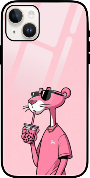 Limited Edition White Glass iPhone 15 Case - Stylish Pink Panther Design