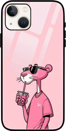 Limited Edition White Glass iPhone 13 Case - Stylish Pink Panther Design