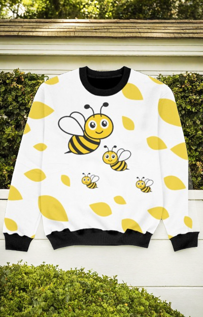 Kids’ All-Over Print (AOP) White Sweatshirt – Bee-Themed Delight