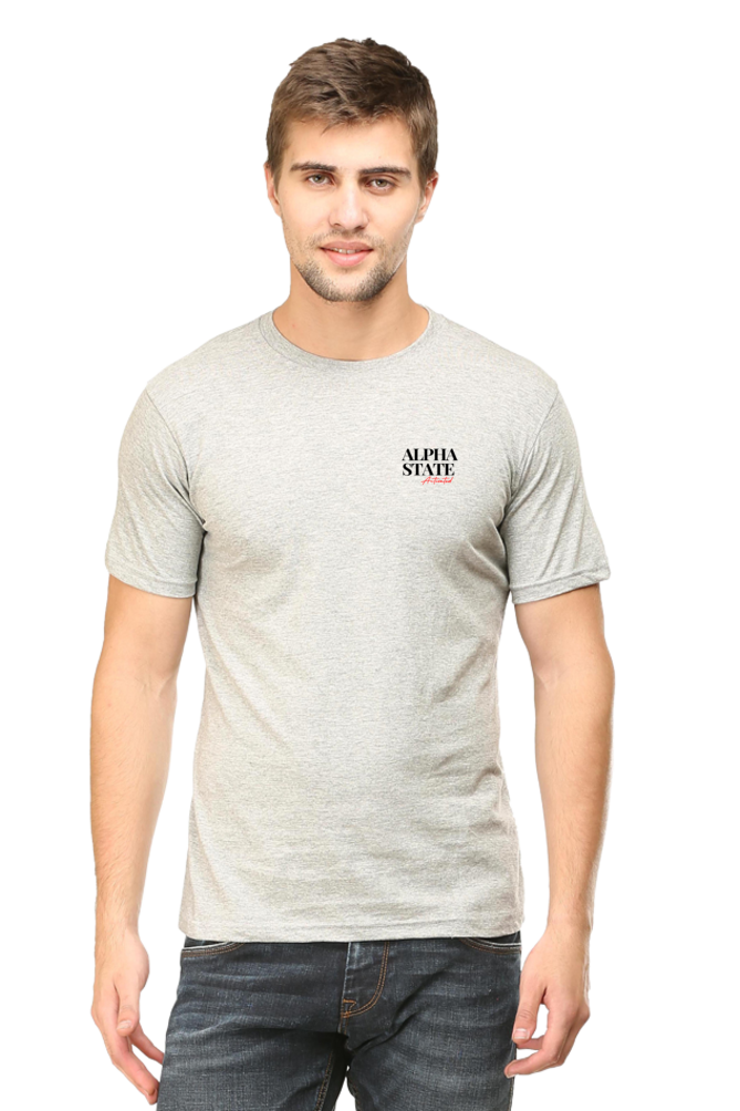 Alpha State Men's Round Neck Half Sleeve T-Shirt (Grey Melange)