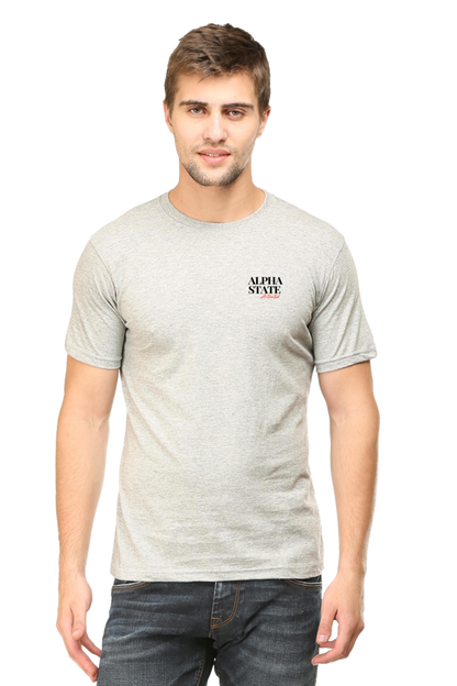 Alpha State Men's Round Neck Half Sleeve T-Shirt (Grey Melange)