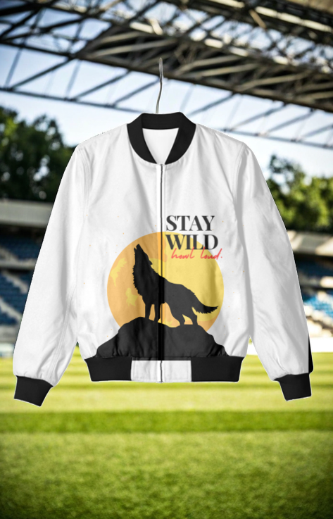 Stay Wild, Howl Loud - Unisex All-Over Print Bomber Jacket (Black Accents)