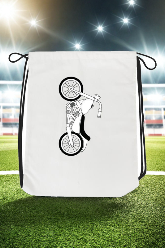 Unisex Drawstring Bag – White (Motorcycle Design)